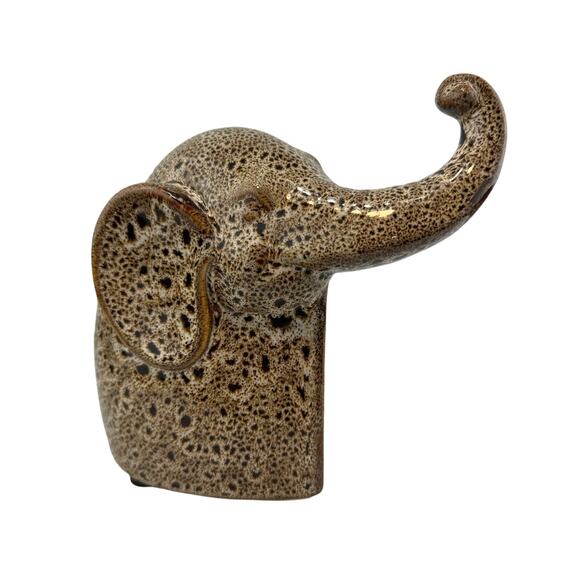Elephant Statue Ceramic Decor Bookshelf Mantle Browns & White Spotted - Picture 1 of 7